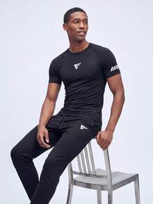 Nelvento Soul Men's Wing Print T-Shirt And Pants Sports Set, Gym Black - Black - View 6