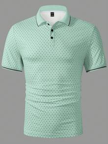 Manfinity Homme Men's Plus Size Casual Short Sleeve Polo Shirt, Summer - Green - View 3