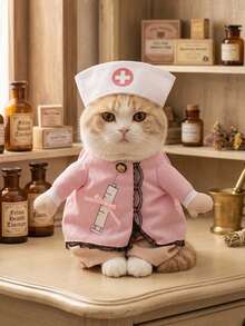 PETSIN 1 PC Halloween Pet Nurse Costume Cosplay With A Hat, Cat And Small Dog In Two Pieces Clothing - Pink - View 1