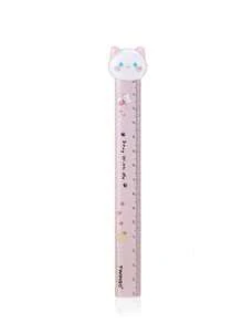1pc Cute Cat & Dog Cartoon Animal Shaped 15cm Ruler With Fuzzy Ball, Wavy Line Scale, Adorable Stationery,Rulers, Back To School - Cute Pet Series - View 15