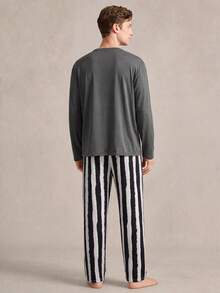 EverLounge Casual Comfortable Minimalist Long Sleeve Men's Loungewear 2 Pieces Set, Suitable For Outdoor Wear - Grey - View 2