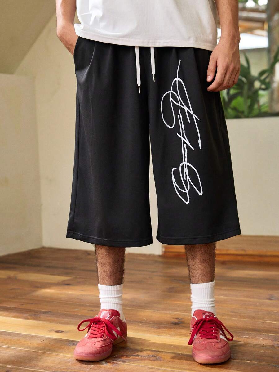 Whitmere Men's Casual 3/4 Length Shorts, Suitable For Spring, Summer And Autumn, Sporty Style, Knitted Fabric, Suitable For Campus, Skateboarding, Daily Wear - Pure Black - View 1
