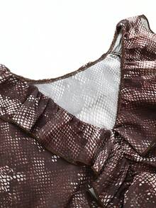 SHEIN Blus Wanita Elegan untuk Perjalanan Sehari-hari, Leher V Dalam, Ruffle, Motif Leopard - MultiWarna - View 5