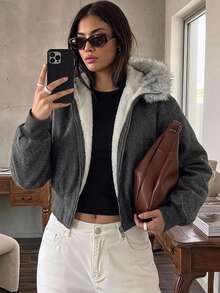 DAZY Women's Korean Style Casual Long Sleeve Padded Coat - Grey - View 3
