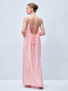Softvol 1pc Women's Sexy Spaghetti Strap Backless Nightgown - Pink - View 3