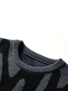 Manfinity Homme Men's Plus Size Casual Letter Pattern Sweater, Autumn/Winter - Dark Grey - View 3