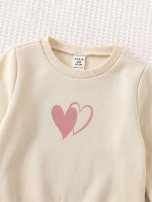 SHEIN Baby Girl 3pcs Set: Knitted Soft Round Neck Long Sleeve Pullover Sweatshirt With Heart Pattern, Elastic Waist Long Pants, And Woven Solid Color Stand Collar Sleeveless Vest - Multicolor - View 7