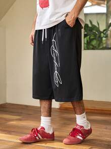 Whitmere Men's Casual 3/4 Length Shorts, Suitable For Spring, Summer And Autumn, Sporty Style, Knitted Fabric, Suitable For Campus, Skateboarding, Daily Wear - Pure Black - View 5