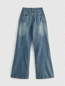 ROMWE Y2K Washed Blue Bowknot Strap Cargo Streetwear Jeans Going Out Night Out Club Autumn Winter - Blue - View 2
