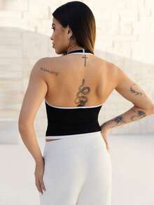 Maju Mazalli Tank Top Yoga Olahraga Tanpa Jahitan untuk Wanita Warna Hitam - Hitam - View 2