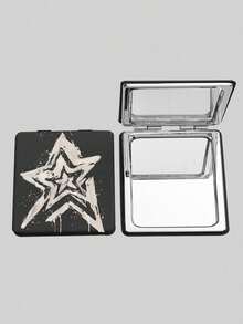 ROMWE 1 pieza Espejo cuadrado negro con patrón de estrellas aleatorio, espejo de mano portátil para maquillaje, adecuado para niñas - Multicolor - Ver 1