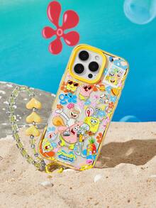 SpongeBob SquarePants | SHEIN Cartoon Pattern Yellow Three-In-One Mobile Phone Case With Anti-Drop Lanyard, Anti-Drop Protective IPhone13-17 Mobile Phone Case. - Multicolor - View 1
