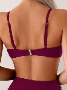 Swim Chiccia 2 件女式优雅度假金属贝壳串珠肩带高腰收腹棕色比基尼套装，2025 年春夏 - 酒紅色 - 查看 3