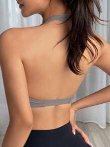 DAZY Solid Color Twist Front Racerback Sports Bra For Women - Grey - View 4