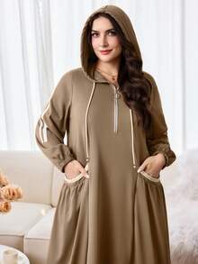 Al Najma Plus Size Women's Hooded Arabian Dress - Khaki - View 7