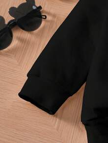 SHEIN 2件/套 嬰幼兒男童女童黑色夏季休閒城市度假 0-3歲長袖運動上衣 & 字母印花仿牛仔長褲套裝街頭風 - 黑色 - 查看 4