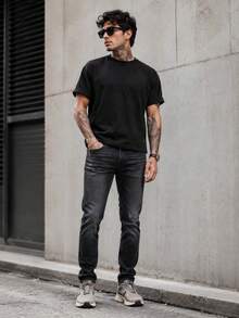 Men's Slim Cut Stretch Jeans 5 - Black - View 2