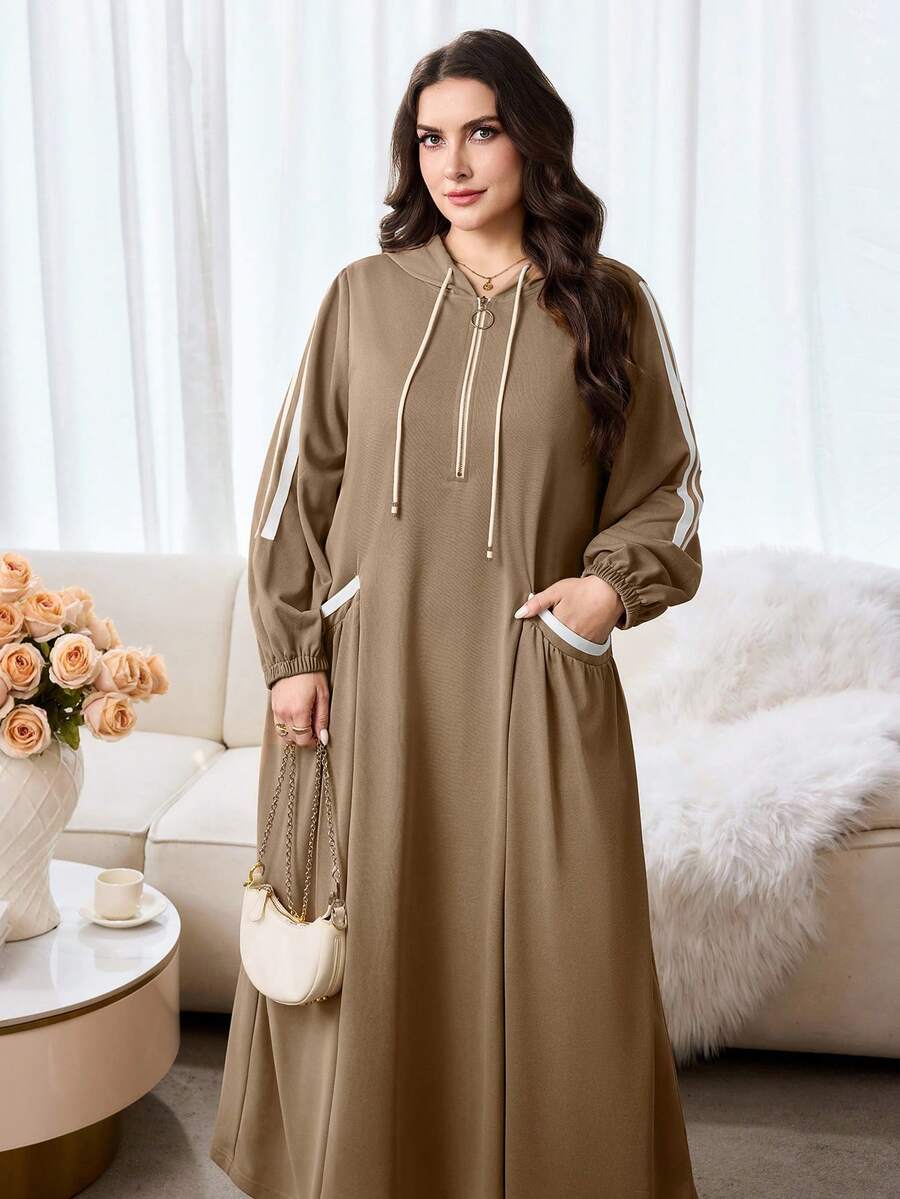 Al Najma Plus Size Women's Hooded Arabian Dress - Khaki - View 1