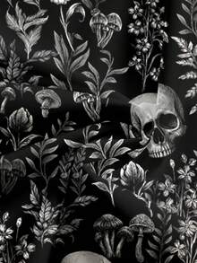 ROMWE Goth 大尺碼女款骷髏印花休閒日常寬腿褲 - 黑色 - 查看 3