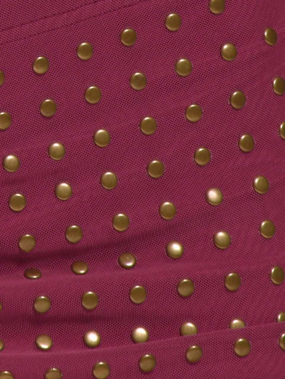 Fuschia Mesh Layered Cut Out Studded Halterneck Crop Top