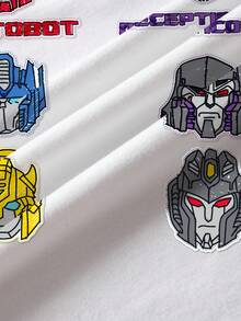 Transformers X SHEIN 小男孩字母機器人印花圓領短袖休閒T恤 - 白色 - 查看 6