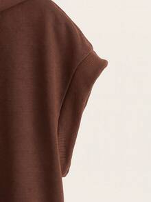 SHEIN EZwear 拉鍊前口袋設計抽繩連帽衛衣 咖啡棕色 夏季休閒日常旅行健身 - 棕色 - 查看 3