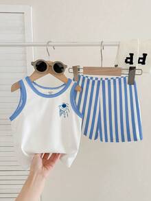 Baby Boy Casual Minimalist Soft Comfortable Outfit Set Suitable For Spring And Summer - Multicolor - View 4