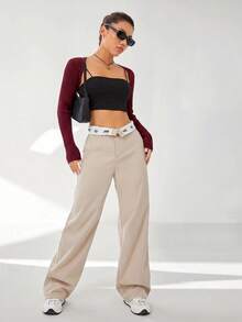 Comfortcana Spring/Autumn Solid Color Short Cardigan, No Straps, Suitable For Autumn/Winter - Burgundy - View 3