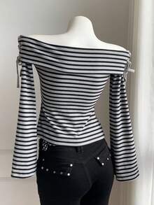 Comfortcana Women's Striped Colorblock Casual Everyday T-Shirt - Brown - View 2