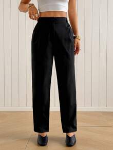 SHEIN EZwear 高腰直筒黑色長褲 - 黑色 - 查看 3