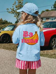 THE HAPPY LOOK Young Girl Fruit Pattern Knitted Soft Crew Neck Short Sleeve Drop Shoulder Pullover Top & Striped Shorts 2pcs Set - Baby Blue - View 7
