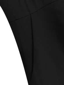 SHEIN CURVE+ 大尺碼夏季優雅純色交叉裹身細肩帶連身褲 - 黑色 - 查看 3