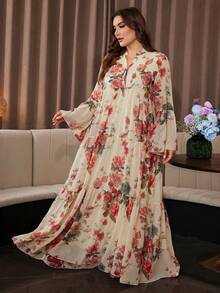 Al Najma Plus Size Women's Fashion Elegant Printed Minimalist A-Line Dress - Apricot - View 6