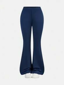 SHEIN Girlism Tween女孩純色拉鍊長袖上衣與喇叭褲休閒日常套裝 - 彩色 - 查看 5