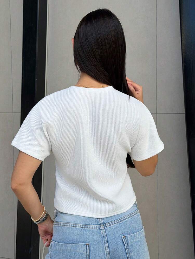 Yohana Edit 女款休閒薄款開襟衫，單排金屬鈕扣，短袖，適合秋季白色夏季 - 白色 - 查看 2