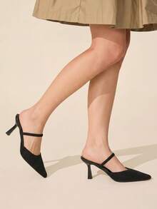 CUCCOO BASICS Sepatu hak tinggi wanita berwarna hitam dengan ujung runcing, terbuat dari kain yang nyaman, cocok untuk gaya perjalanan ke kantor. - Hitam - View 2