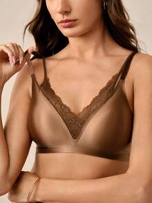 Hourtrue Women's 2pcs Lace Patchwork Lingerie Set - Coffee Brown - View 6