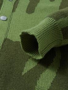 Manfinity CasualKnits 男士對比色長袖單排扣休閒針織開襟衫 - 軍綠色 - 查看 6