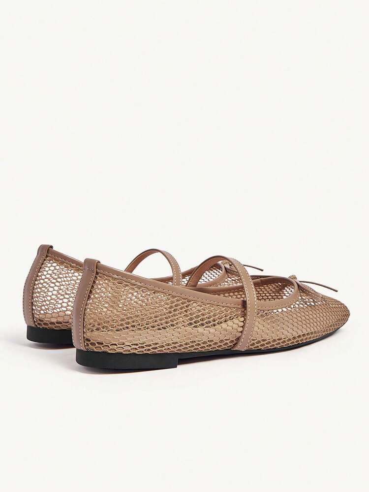 CUCCOO CHICEST Women's Shoes Spring And Summer Hollow Mesh Bow Fashionable Flat Bottom Small Square Toe Mary Jane Casual Valentine's Day Elegant Wear - Brown - View 12