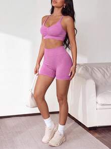 Slayform Slayform Women's Backless Halter Neck Sports Bra - Hot Pink - View 5