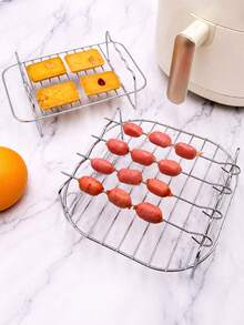 1PC Stainless Steel Air Fryer Skewer Rack With Sticks, Multi-Layer Square Barbecue Grill Stand, Detachable Raised Support Frame, Heat Resistant Non-Rust Roasting Accessory For Meat Vegetable Skewers, Easy Clean Kitchen BBQ Cooking Tool - Silver - View 7