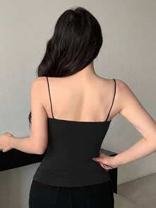 DAZY Self-Padded Ruched Design Fitted Camisole Tank Top Crop Women Tops - Black - View 2