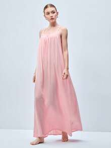 Softvol 1pc Women's Sexy Spaghetti Strap Backless Nightgown - Pink - View 8