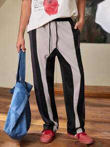 Whitmere Men's Casual Patchwork Contrast Color Pants - Black - View 1