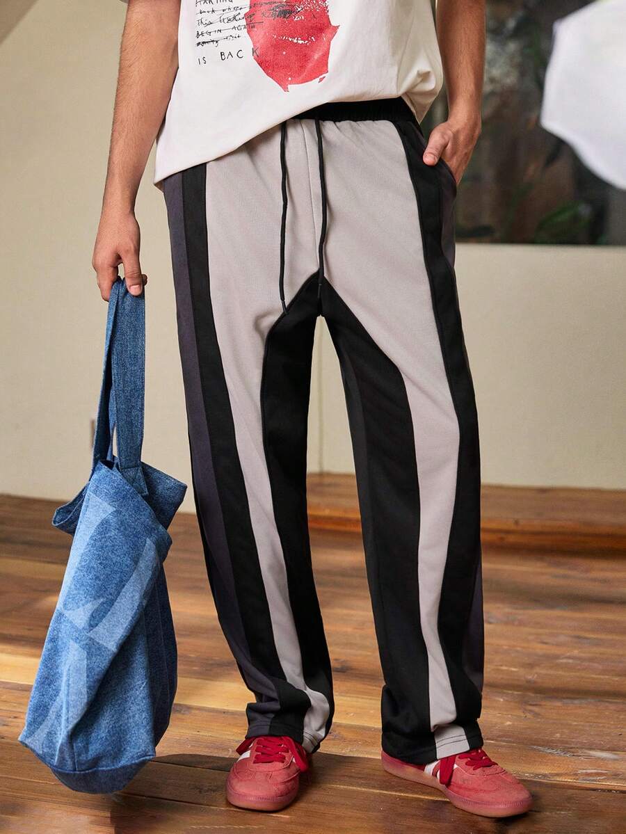 Whitmere Men's Casual Patchwork Contrast Color Pants - Black - View 1