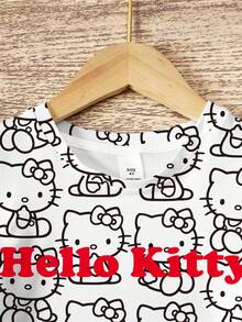 HELLO KITTY AND FRIENDS | SHEIN 女童夏季休閒卡通印花洋裝 - 白色 - 查看 5
