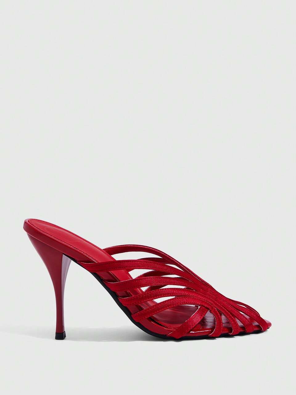 CUCCOO SZL Women's Red Strappy High Heel Sandals Open Toe Stiletto Slip On Mules Party Shoes