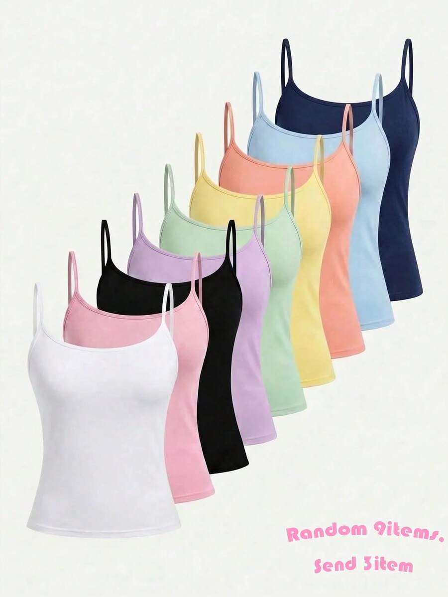 Girlism Camisetas de tirantes para niña preadolescente de color liso, casuales y versátiles para uso diario, 3 piezas/set, blanco, rosa rubor, negro, verano, vuelta al colegio - Multicolor - Ver 1