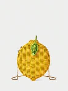 SHECARRY Women's Fashion Personalized Fun Lemon Shape, Summer Vacation Seaside Beach Pure Hand-Woven Slash Shoulder Bag - Mist Green - View 1