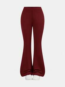SHEIN Girlism NovaGlow 青少年女孩運動休閒日常針織素色開襟外套與喇叭褲套裝 - 紅色 - 查看 7